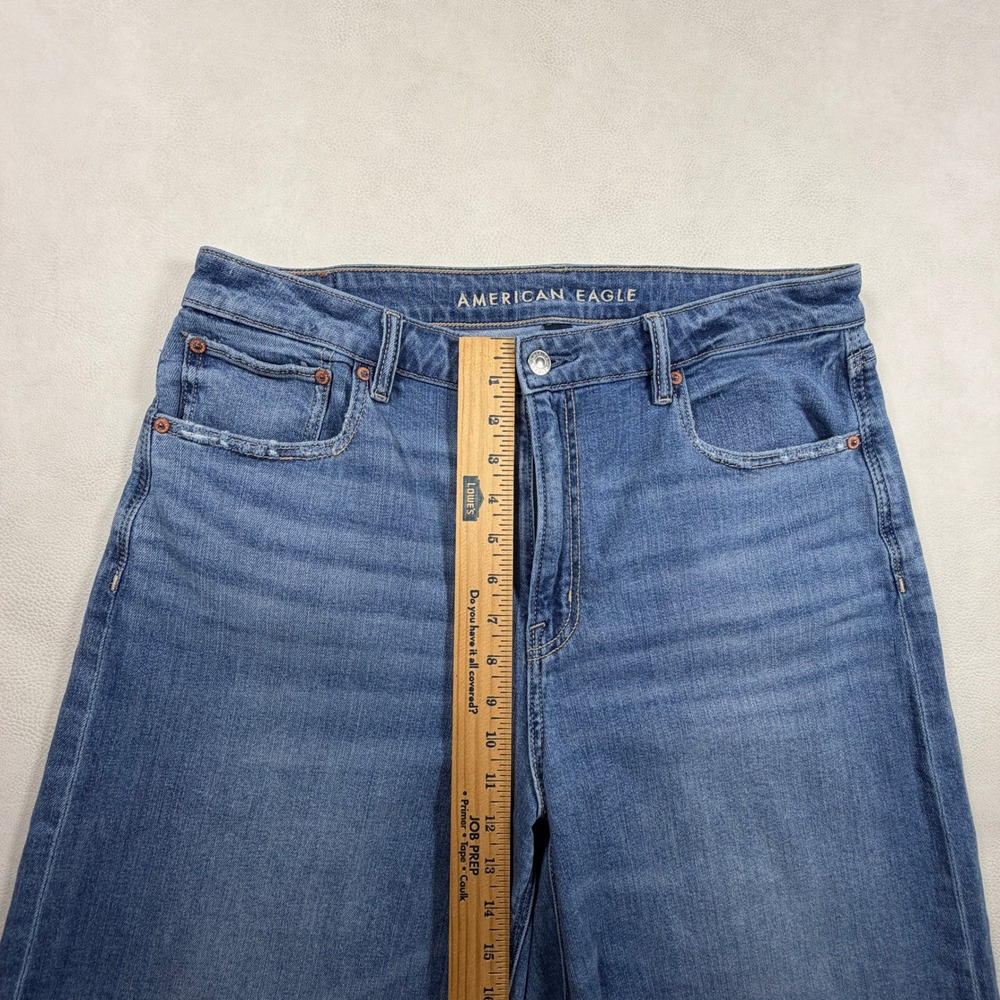 American Eagle Super‎ High-Rise Baggy Wide Leg Jeans Medium Wash Blue 12 Short - Picture 8 of 12